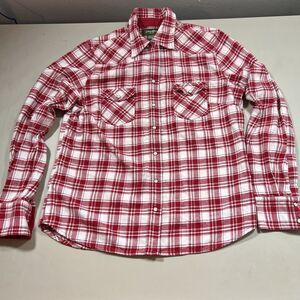 Eddie Bauer Red White‎ Plaid Flannel Western Pearl Snap Shirt Western Womens M